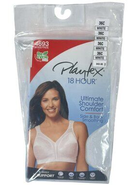 Playtex 18 Hour Wirefree Bra White 36C Ultimate Shoulder Comfort Side & Back NEW